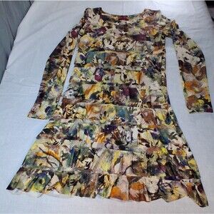 Isle Melis Kozan Multicolor Long Sleeve Cha Cha Dress Small Statement Chic Boho